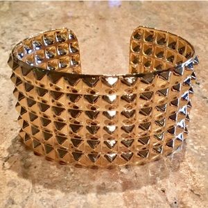 Gold-tone Wide Pyramid Spike Texture Cuff Bracelet